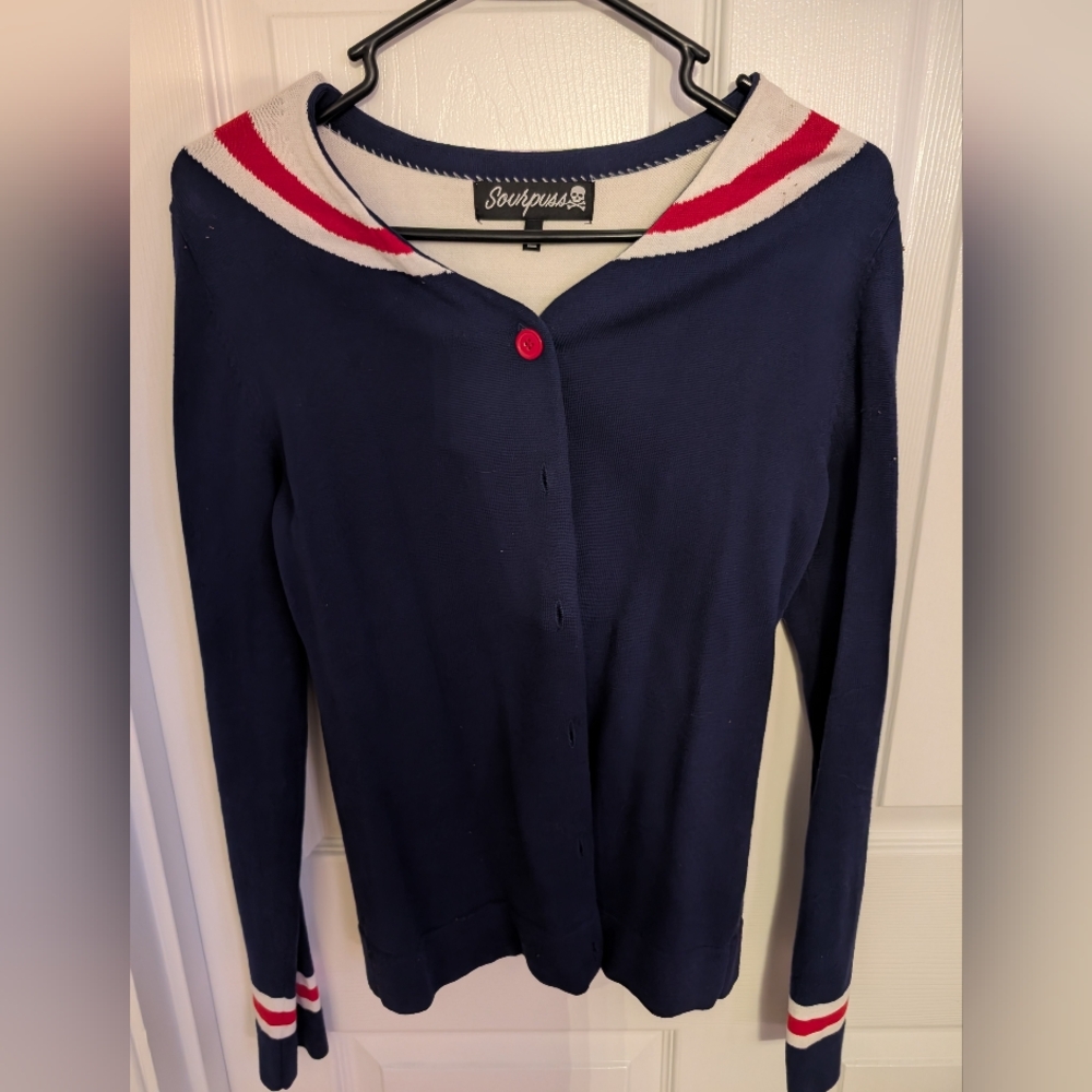 Sourpuss Blue and Red Cardigan Sweater